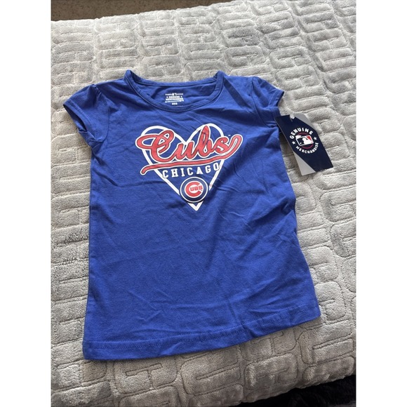 MLB Chicago Cubs Logo Heart Girls 3T Short Sleeve T-Shirt Blue NWT - Picture 1 of 5
